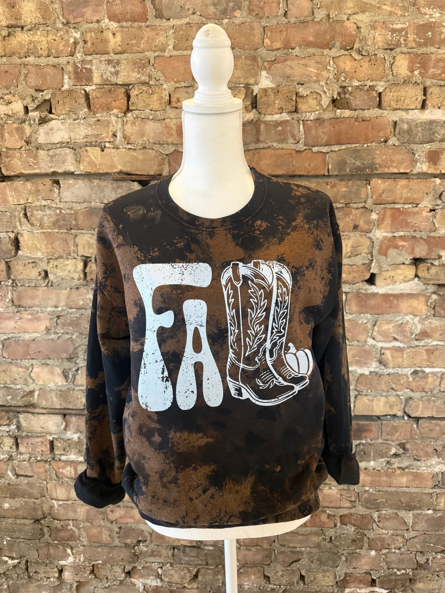 Bleached Distressed Fall Print Crewneck
