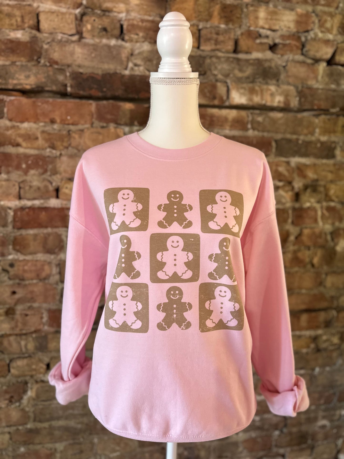 Gingerbread Man Pink Crewneck Sweatshirt