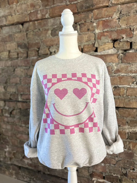 Checkered Smiley Face Crewneck