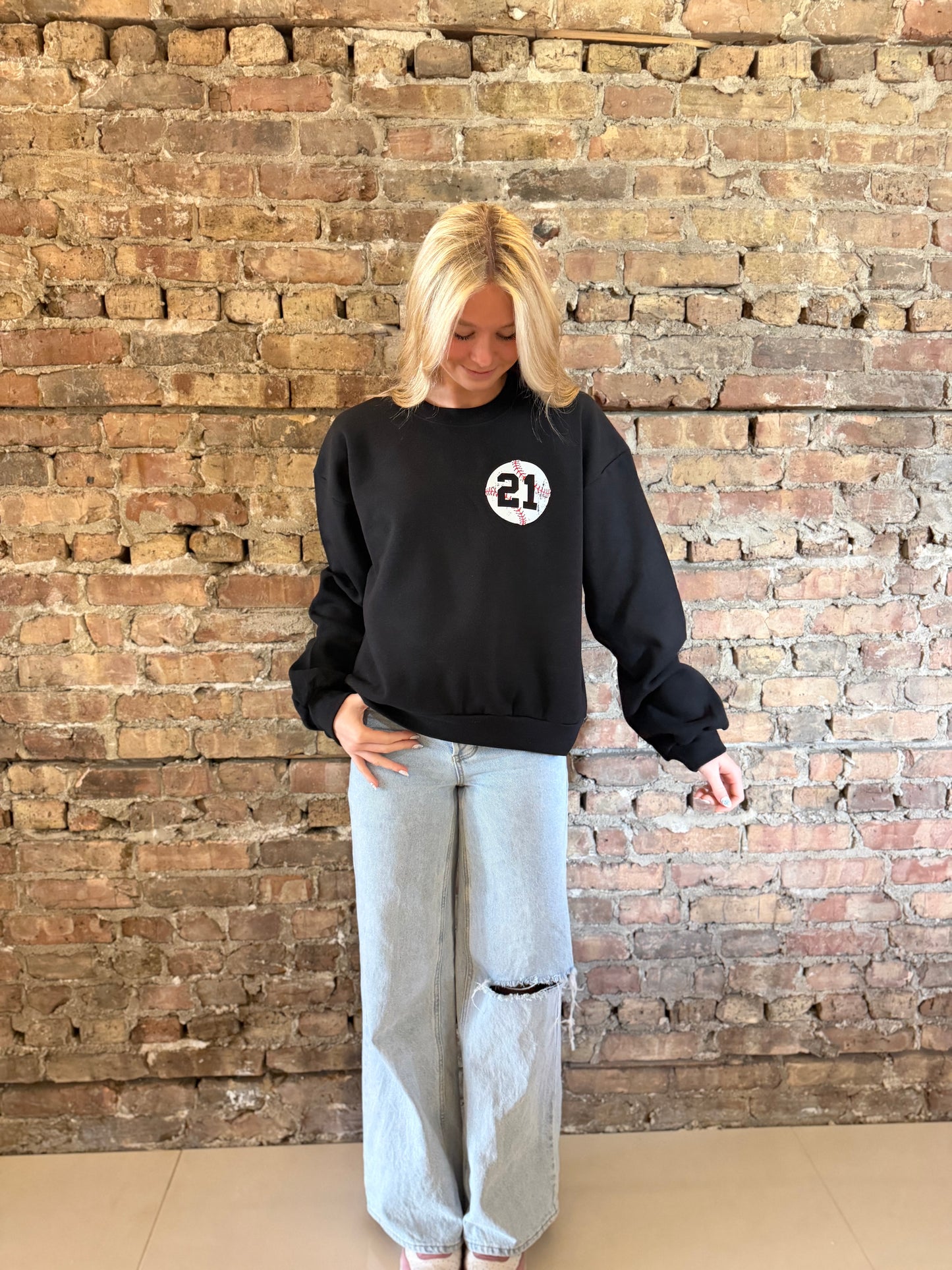 Baseball Mama Banner Cropped Crewneck