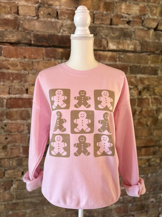 Gingerbread Man Pink Crewneck Sweatshirt
