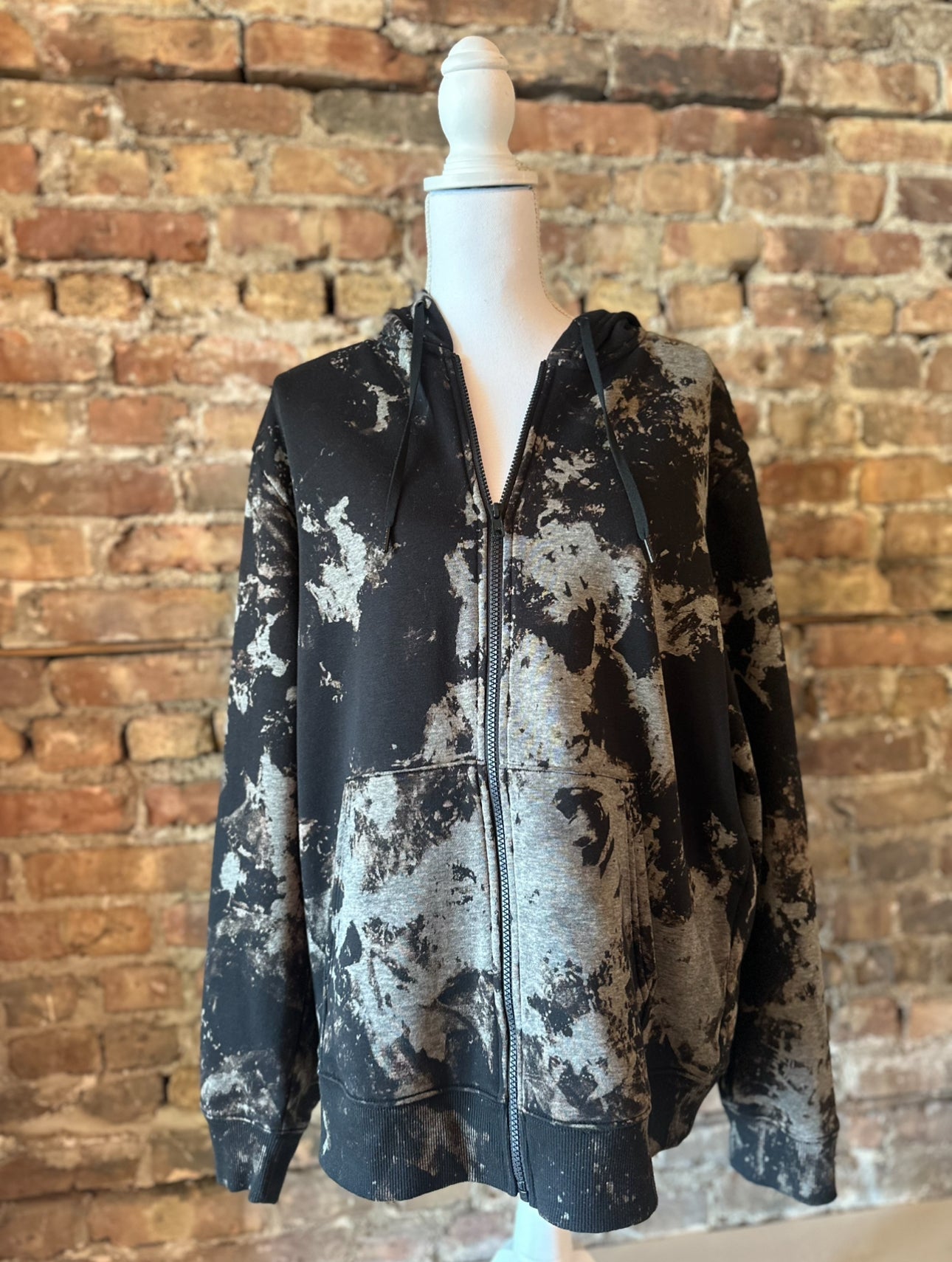 Black Cow Print Bleached Zip-Up