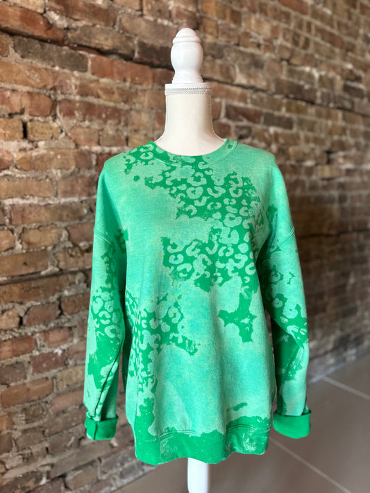 Green Cheetah Bleached Crewneck