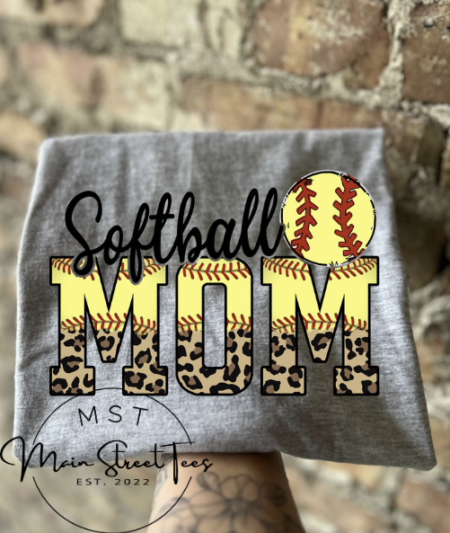 Softball MAMA Cheetah Print T Shirt