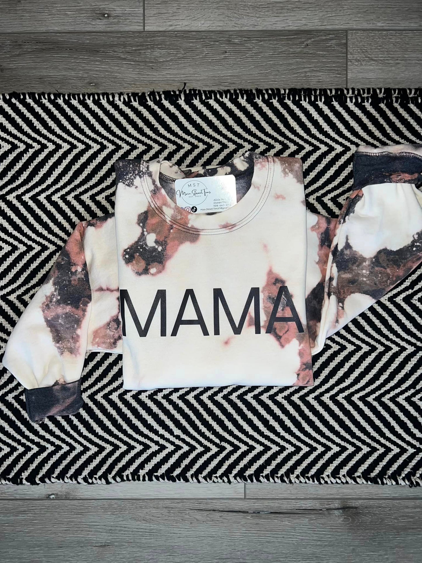 MAMA Cow Print Crew Neck